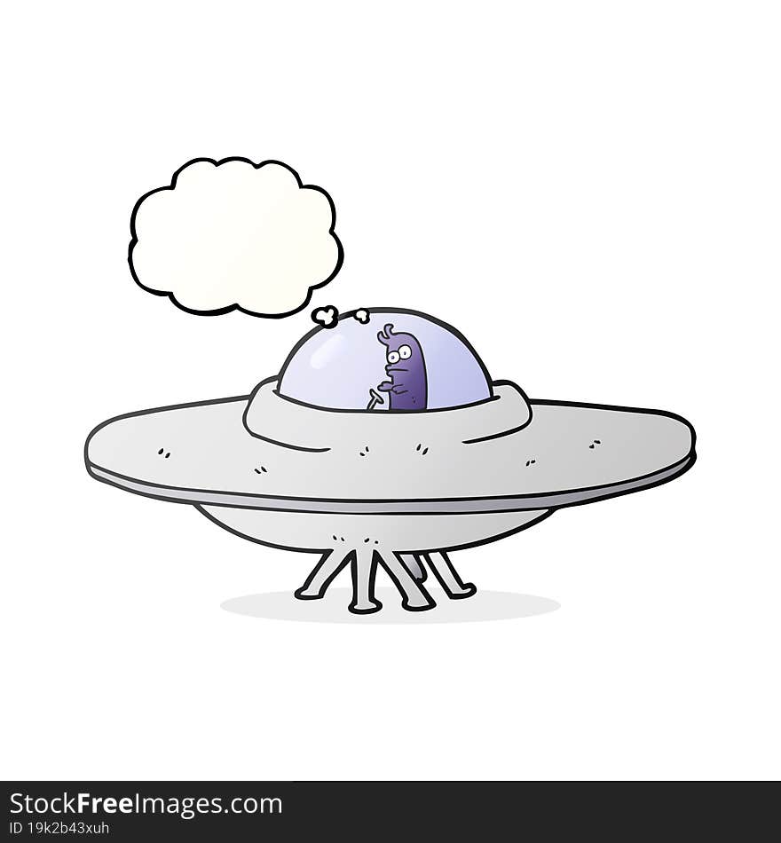 freehand drawn thought bubble cartoon flying saucer