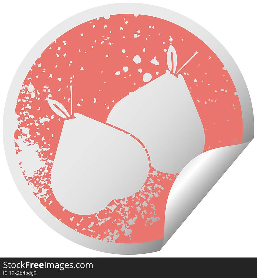 distressed circular peeling sticker symbol of a green pear