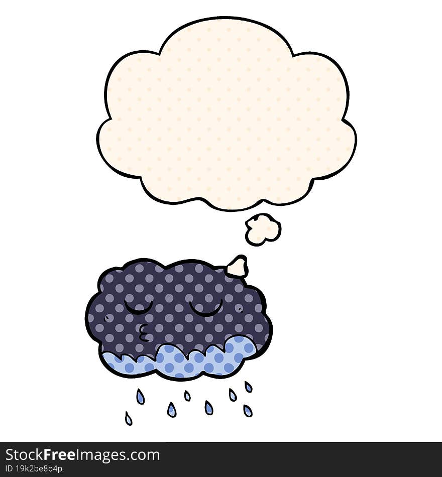 cartoon rain cloud and thought bubble in comic book style