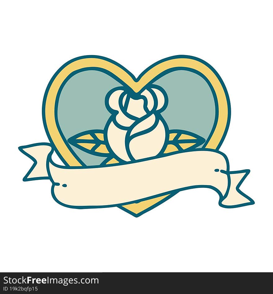 Tattoo Style Icon Of A Heart Rose And Banner