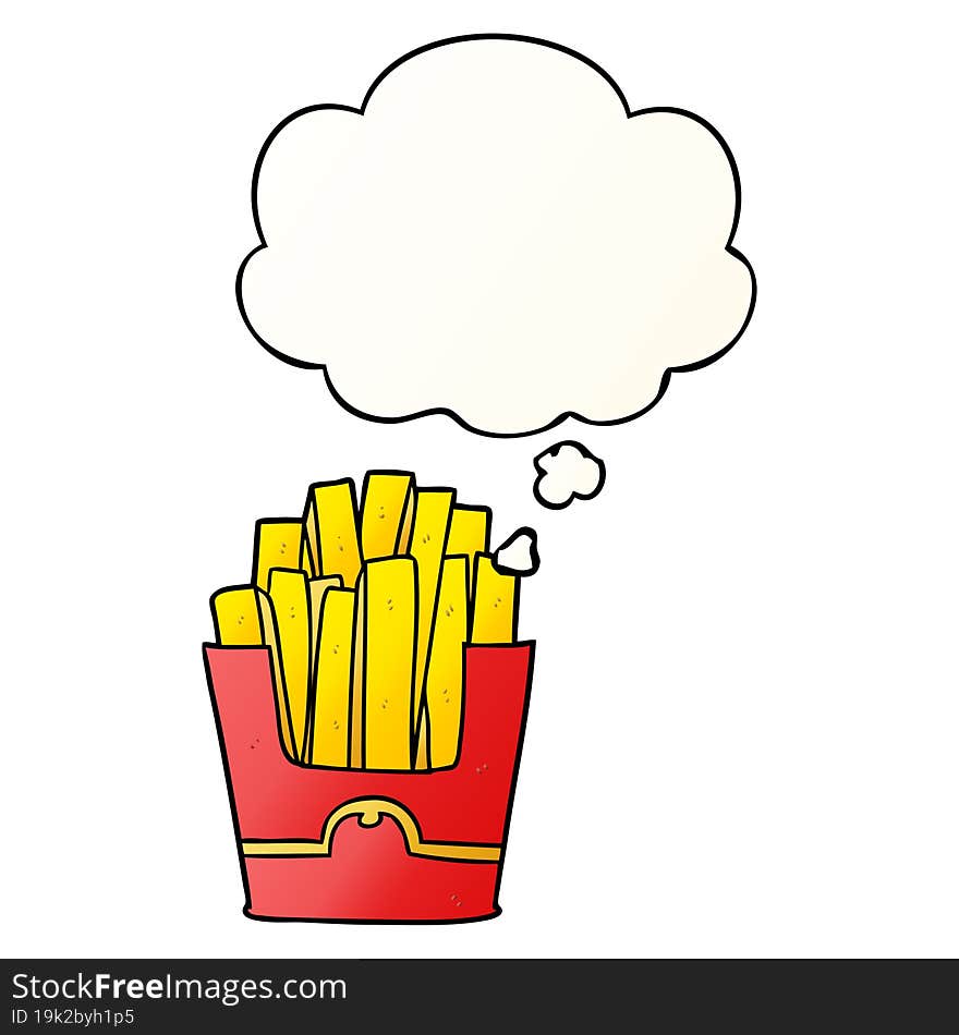 cartoon fries and thought bubble in smooth gradient style