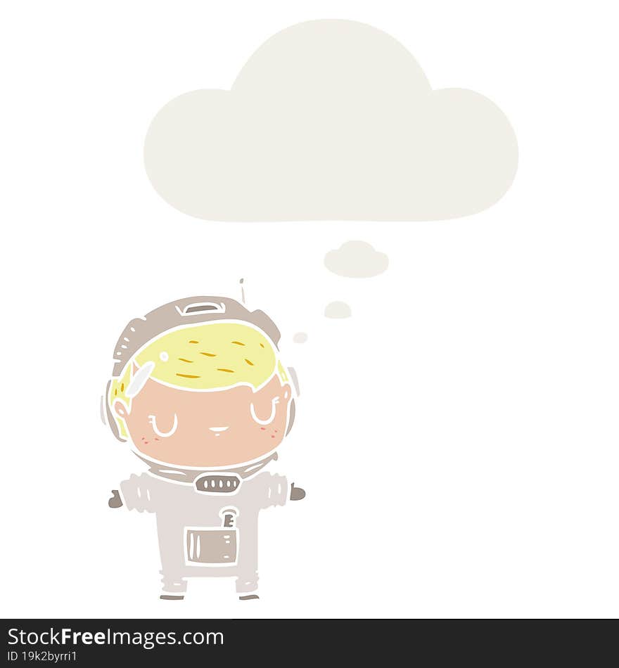 cartoon astronaut with thought bubble in retro style