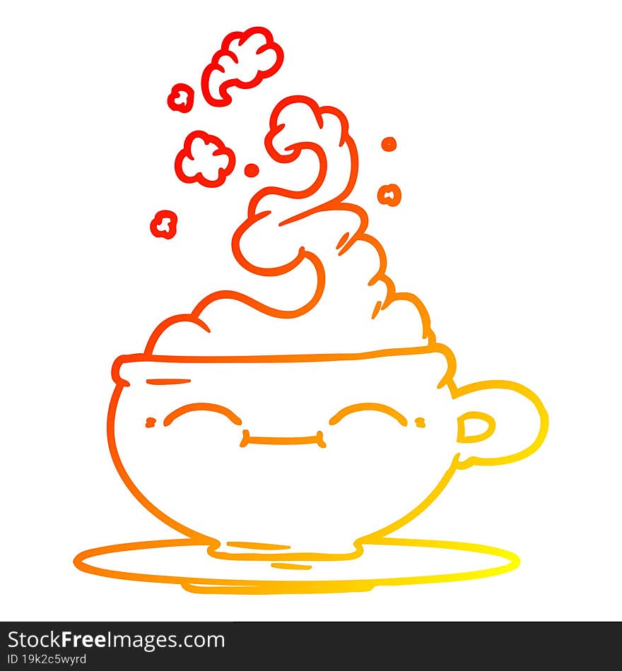 warm gradient line drawing cartoon hot cup of coffee