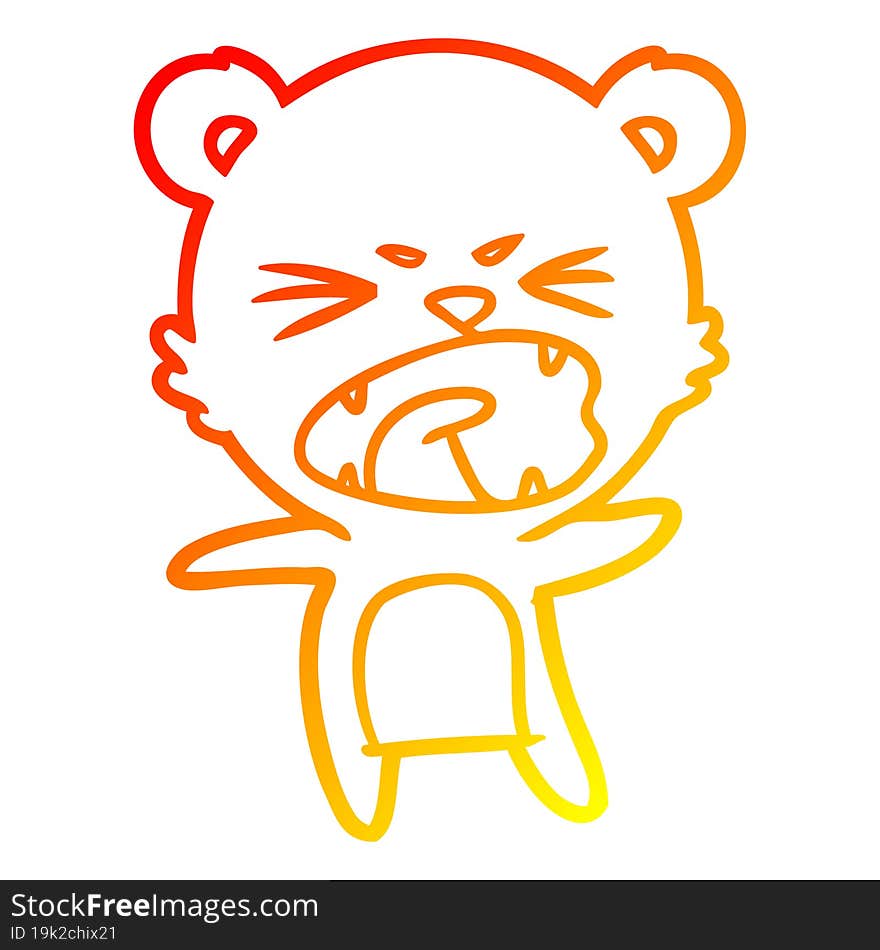 Warm Gradient Line Drawing Angry Cartoon Bear