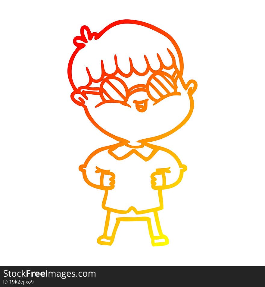 Warm Gradient Line Drawing Cartoon Boy Wearing Spectacles