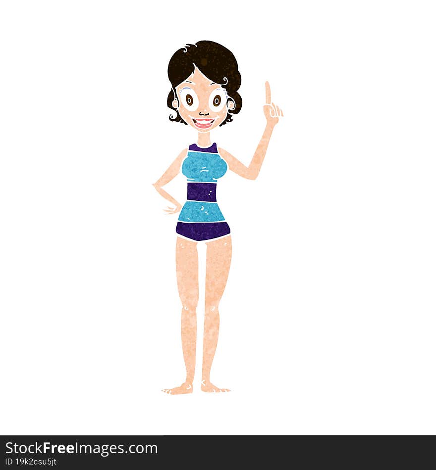 Cartoon Woman In Striped Swimsuit