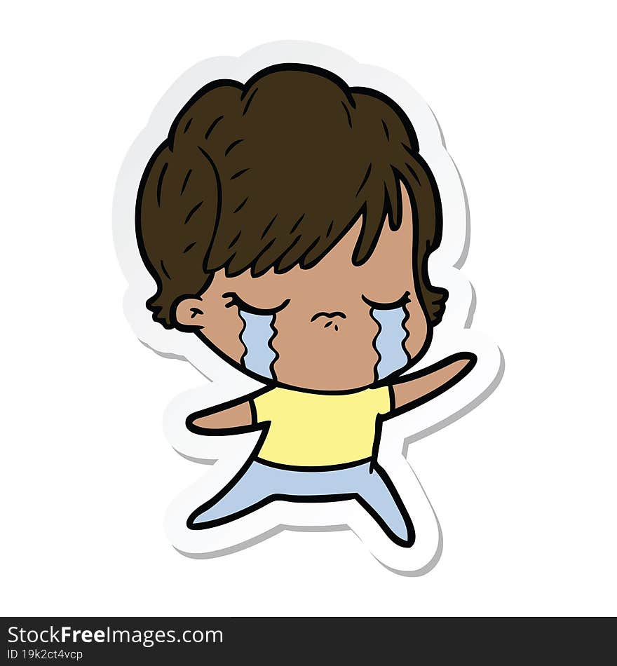 Sticker Of A Cartoon Woman Crying