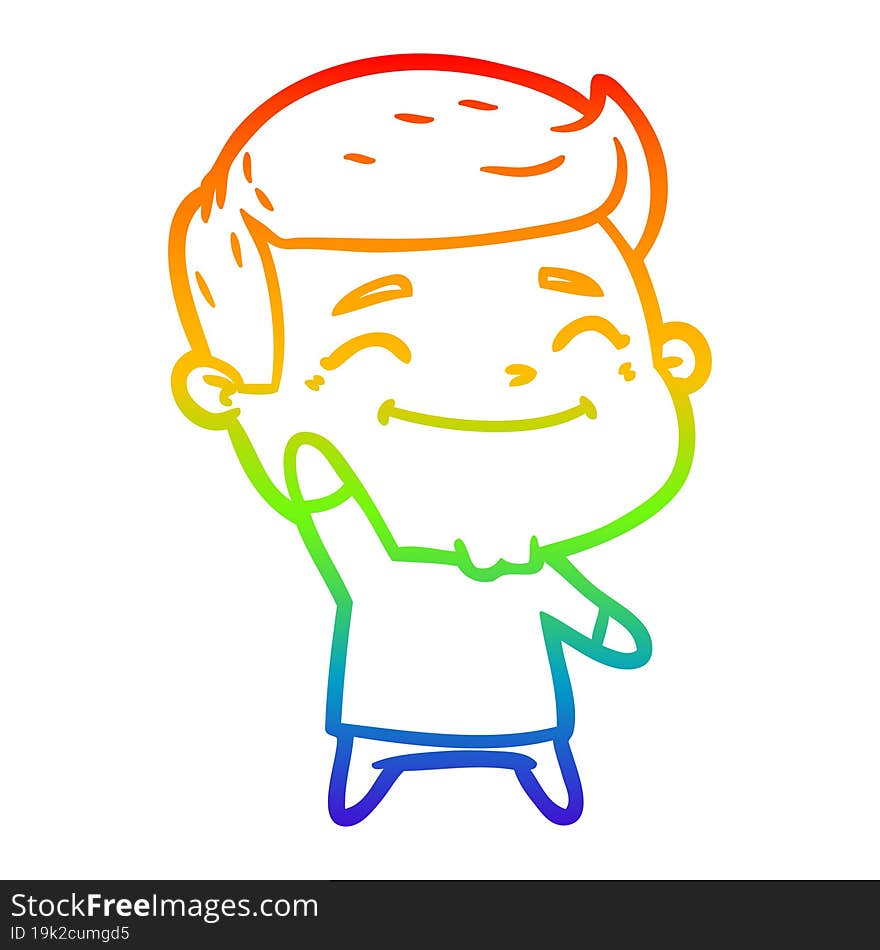 rainbow gradient line drawing happy cartoon man waving