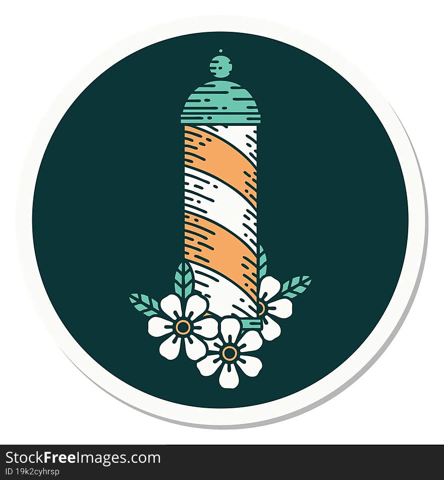 sticker of tattoo in traditional style of a barbers pole. sticker of tattoo in traditional style of a barbers pole