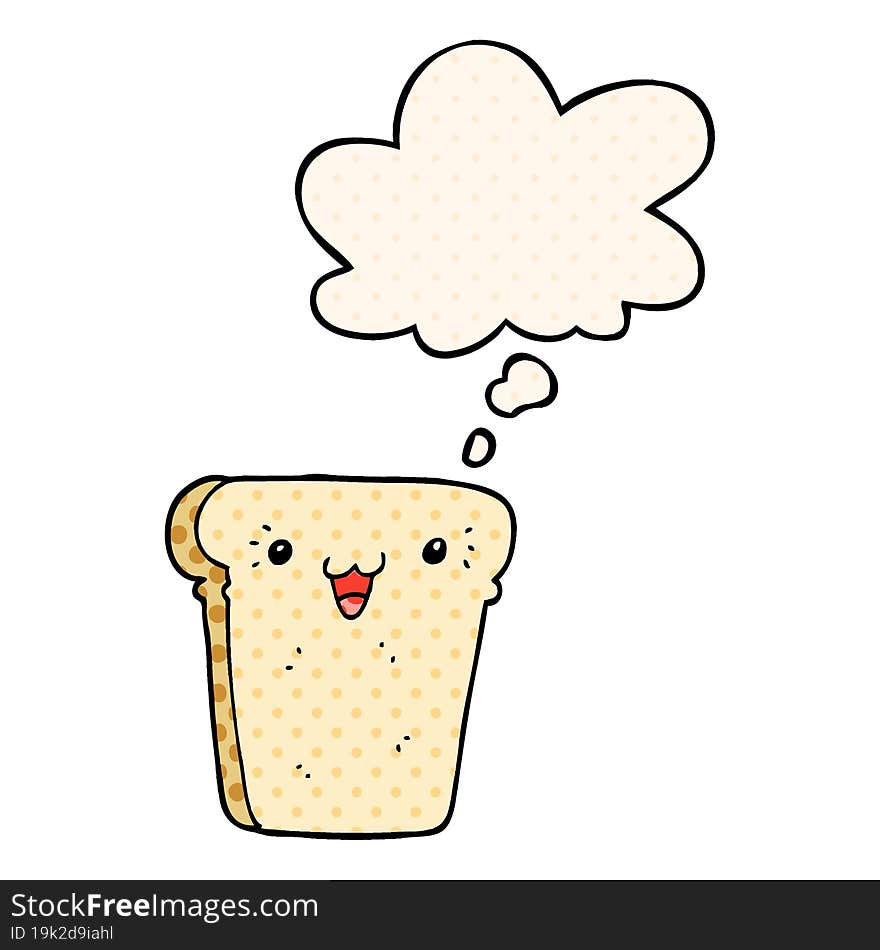 cartoon slice of bread with thought bubble in comic book style