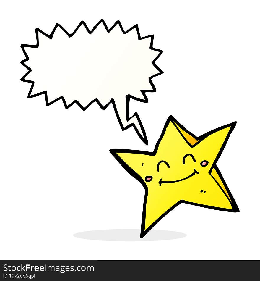 cartoon happy star character with speech bubble