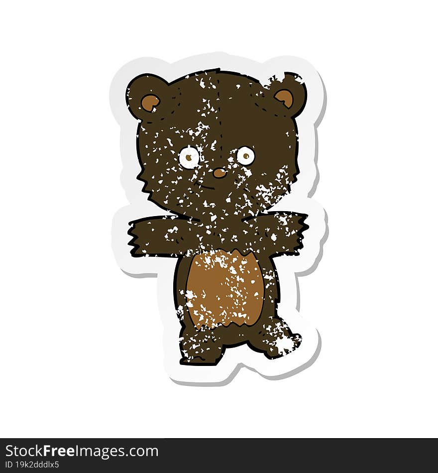 retro distressed sticker of a cartoon cute black bear