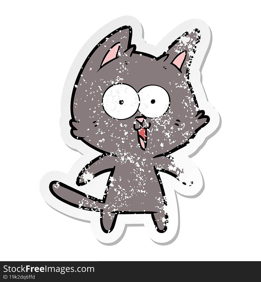 distressed sticker of a funny cartoon cat