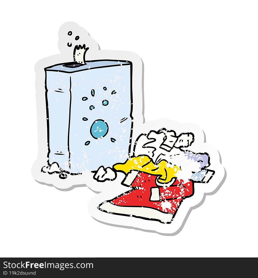 distressed sticker of a cartoon washing powder and laundry