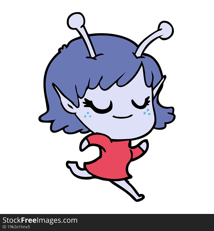 smiling alien girl cartoon running. smiling alien girl cartoon running