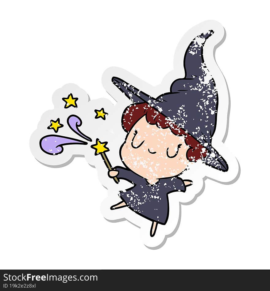 distressed sticker of a cartoon witch