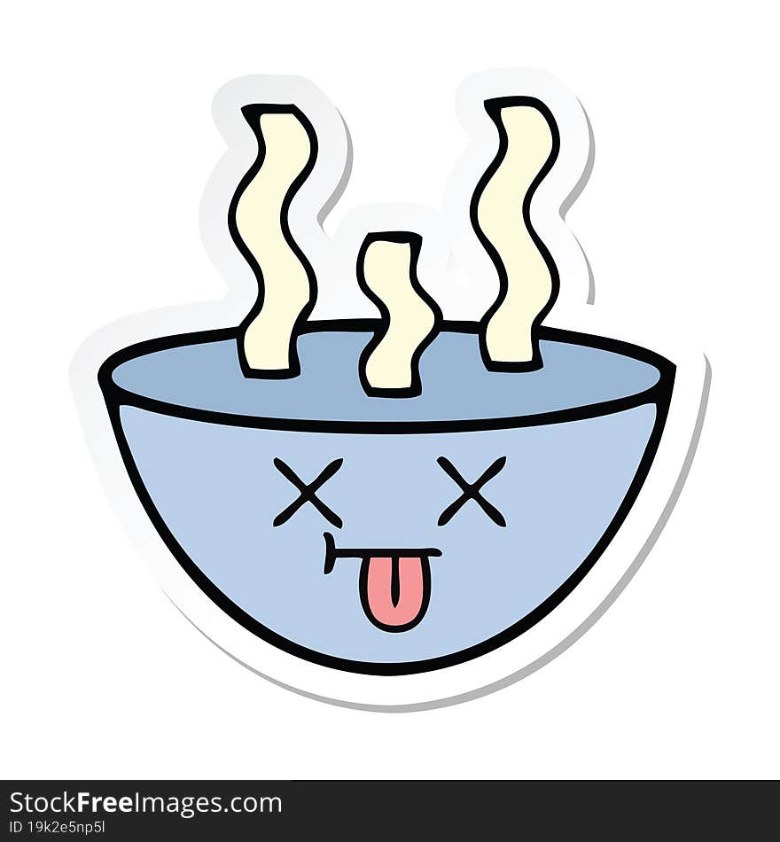 sticker of a cute cartoon bowl of hot soup