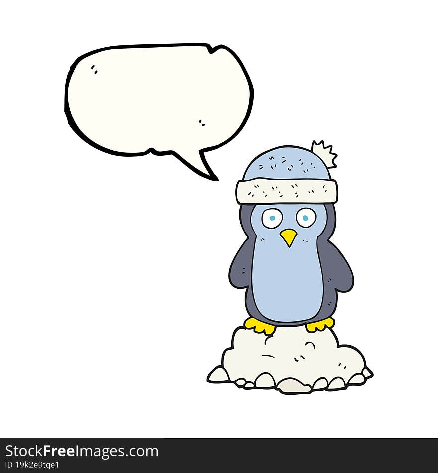 Speech Bubble Cartoon Penguin Wearing Hat