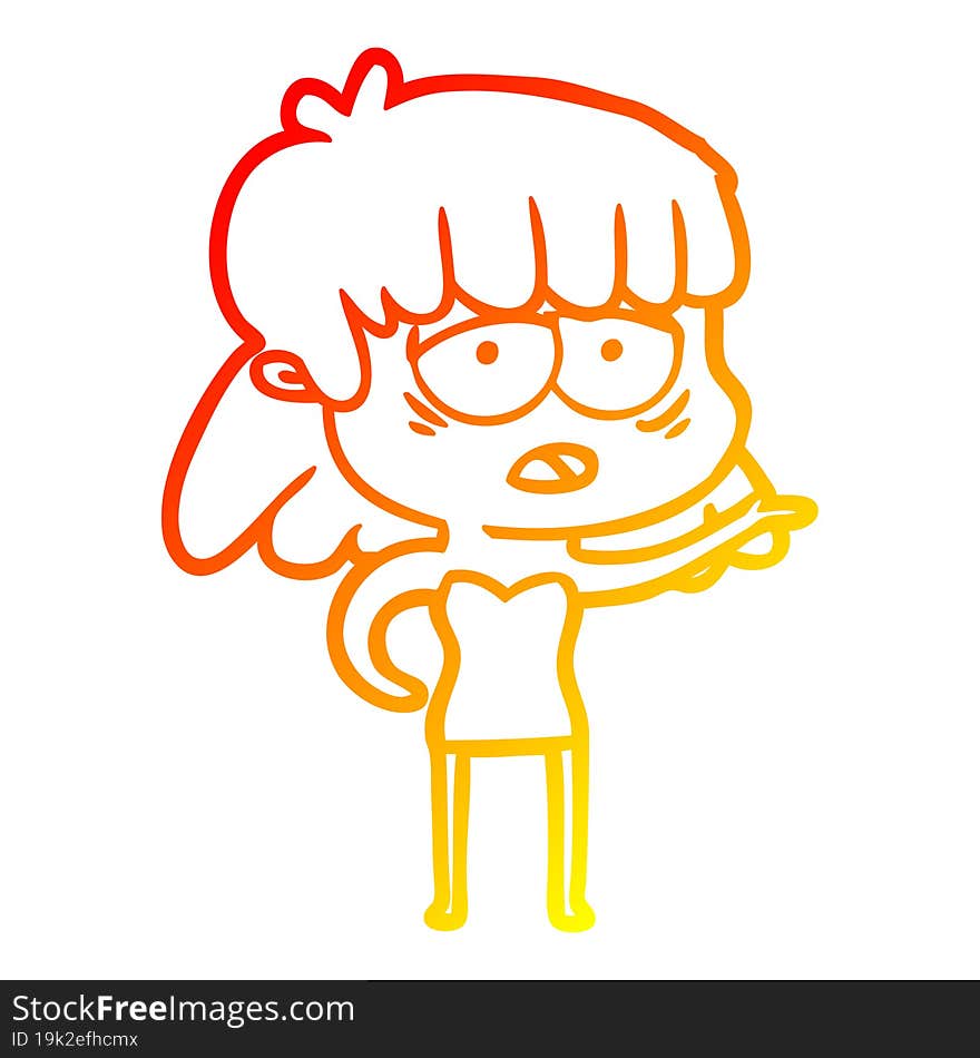 warm gradient line drawing cartoon tired woman