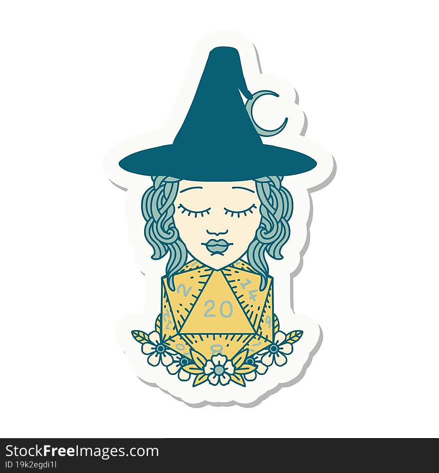 Human Witch With Natural Twenty Dice Roll Sticker