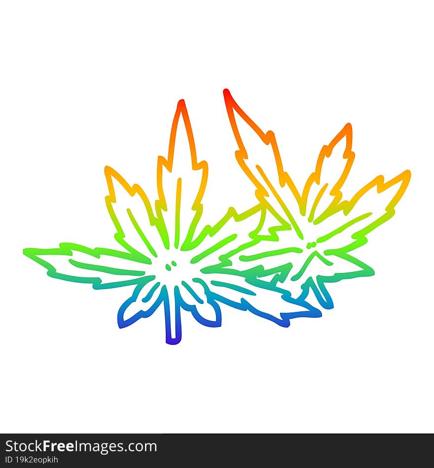 rainbow gradient line drawing cartoon marijuana leaves