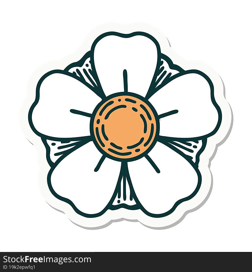 sticker of tattoo in traditional style of a flower. sticker of tattoo in traditional style of a flower