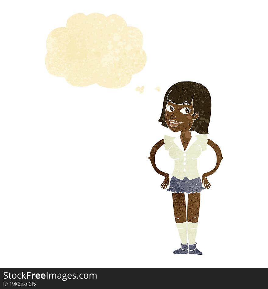 Cartoon Woman With Hands On Hips With Thought Bubble