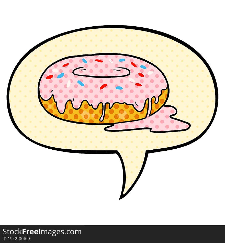 cartoon donut and speech bubble in comic book style