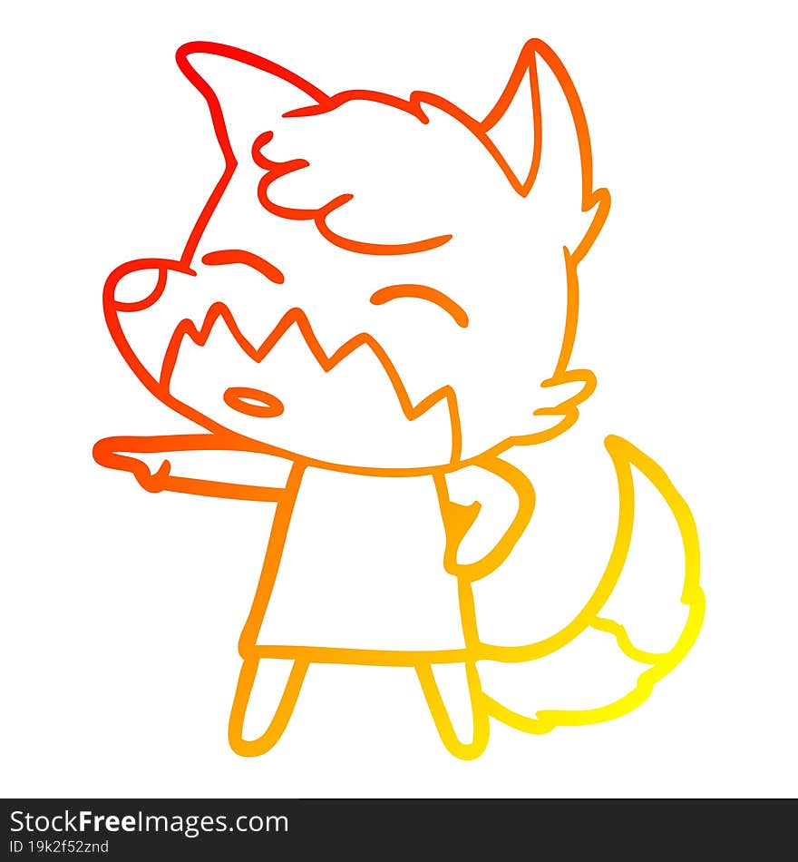 warm gradient line drawing of a cartoon fox in dress pointing