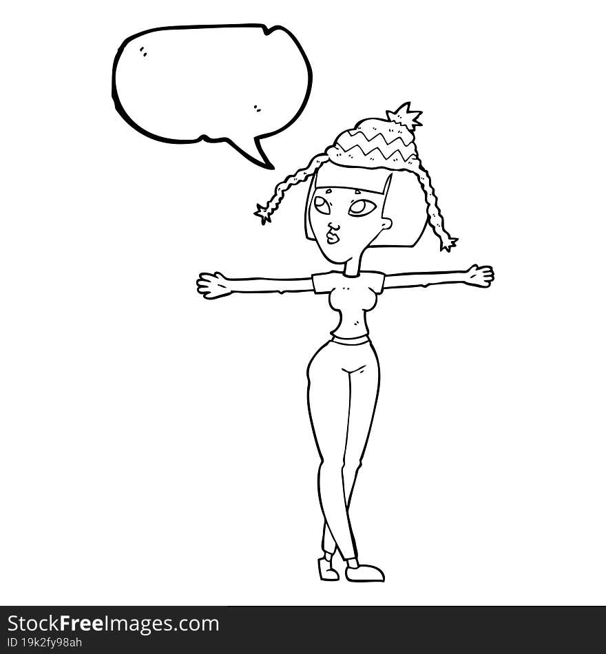 Speech Bubble Cartoon Woman Wearing Hat