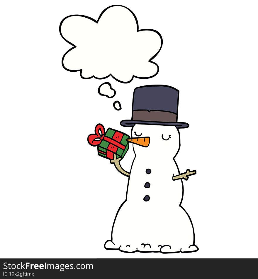 cartoon snowman with thought bubble. cartoon snowman with thought bubble