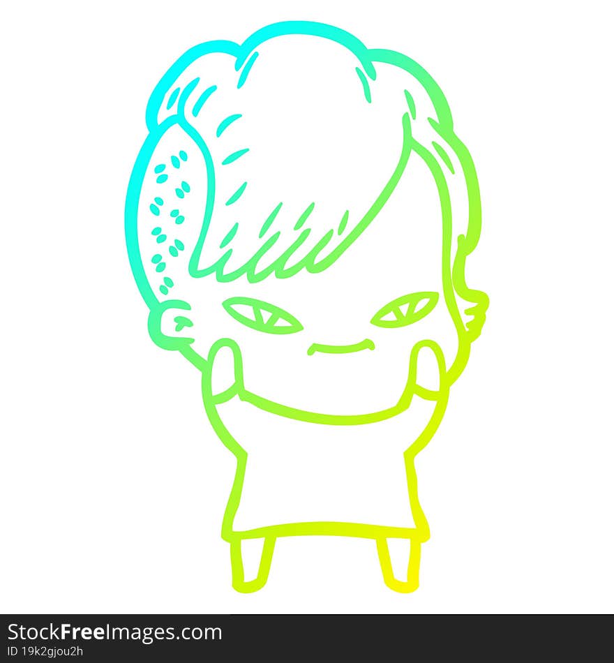 Cold Gradient Line Drawing Cute Cartoon Girl With Hipster Haircut