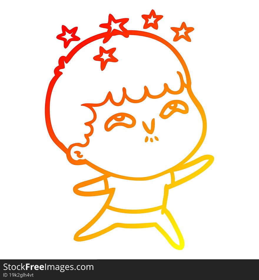 warm gradient line drawing cartoon amazed boy