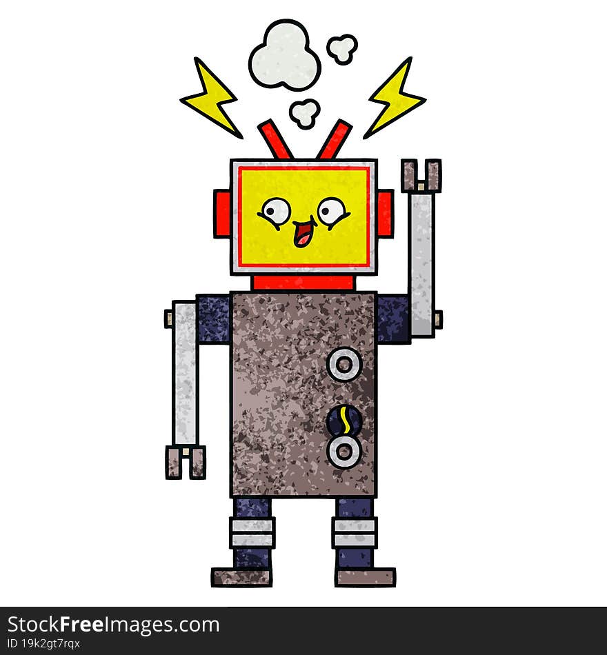 retro grunge texture cartoon of a dancing robot