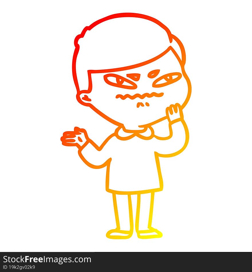 warm gradient line drawing of a cartoon angry man