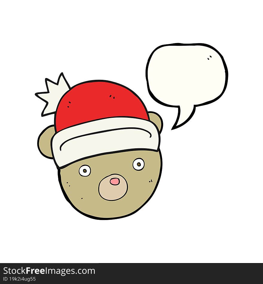 speech bubble cartoon teddy bear wearing christmas hat