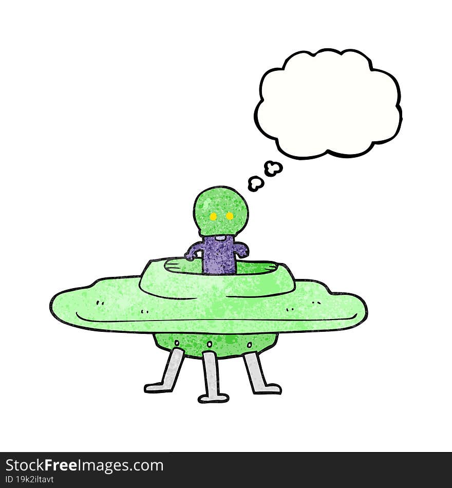 Thought Bubble Textured Cartoon Flying Saucer