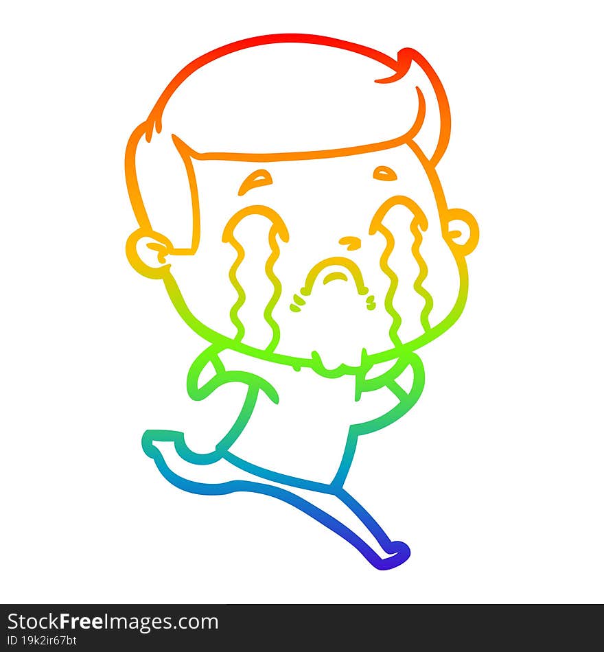 rainbow gradient line drawing of a cartoon man crying