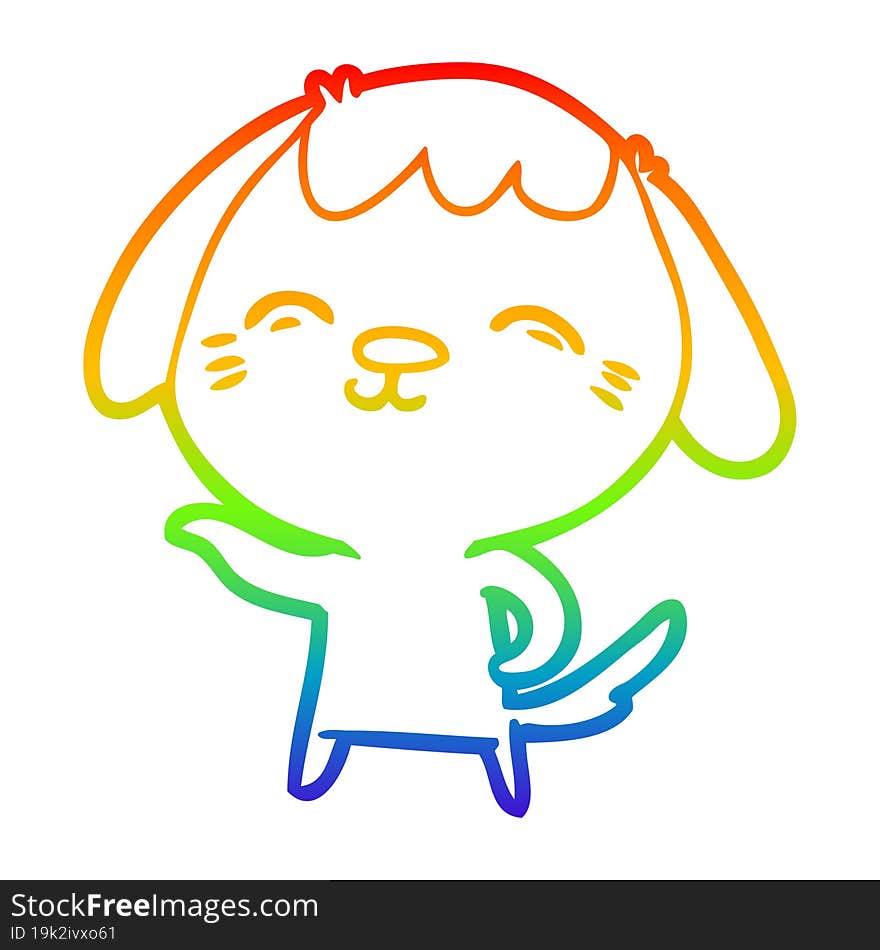 Rainbow Gradient Line Drawing Happy Cartoon Dog