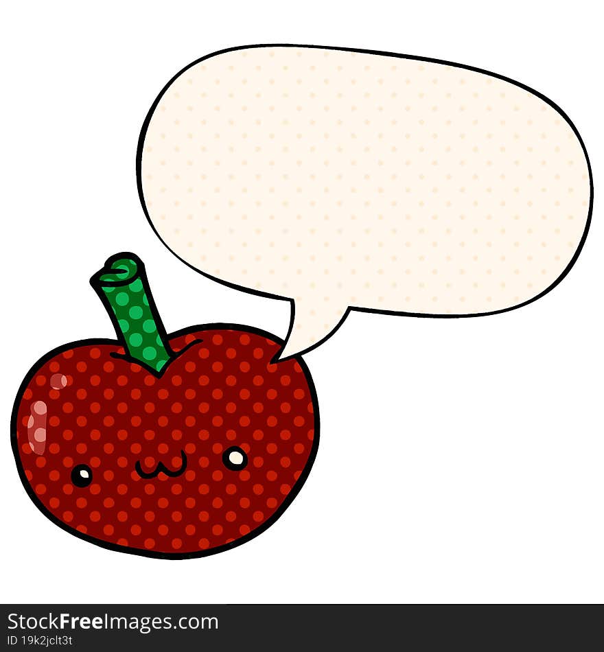 cartoon apple and speech bubble in comic book style