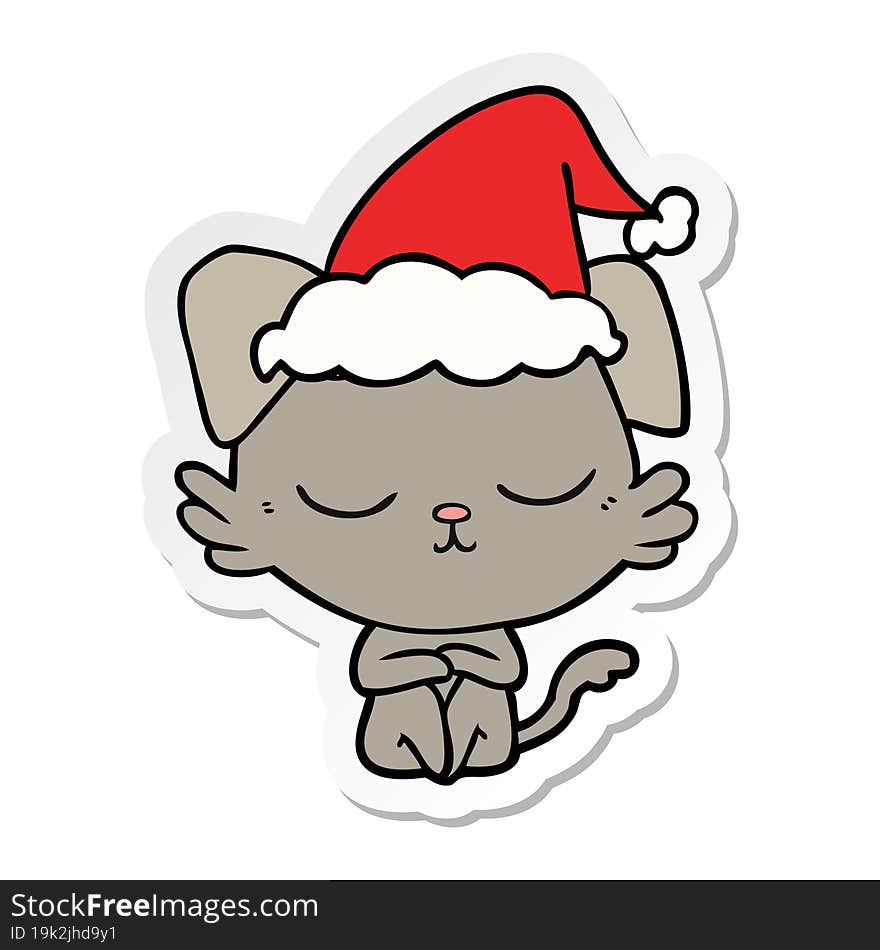 Cute Sticker Cartoon Of A Dog Wearing Santa Hat