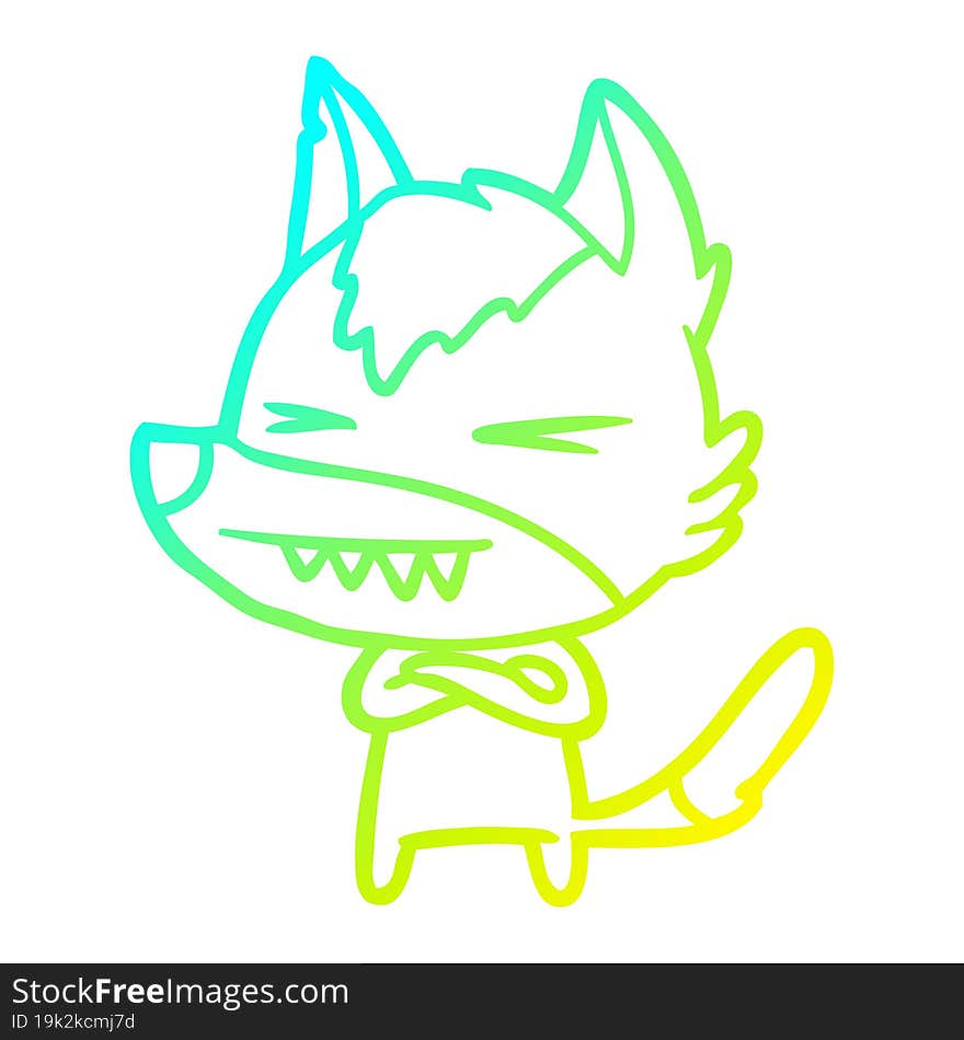 cold gradient line drawing of a angry wolf cartoon