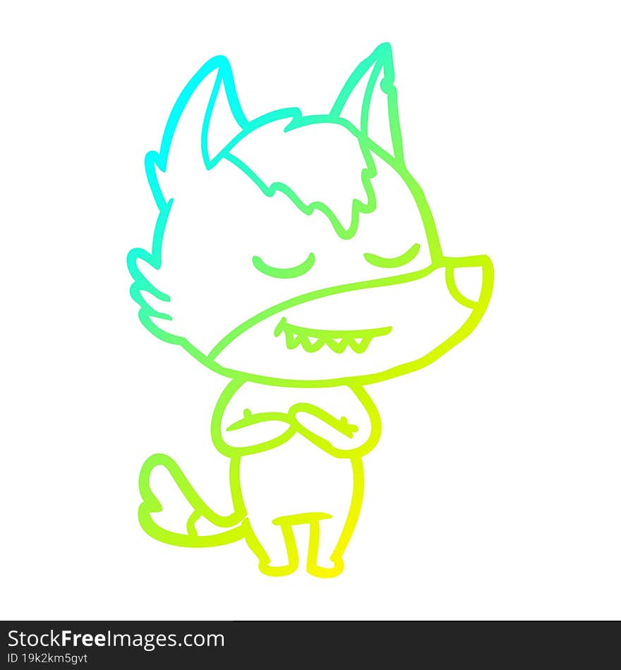 cold gradient line drawing friendly cartoon wolf