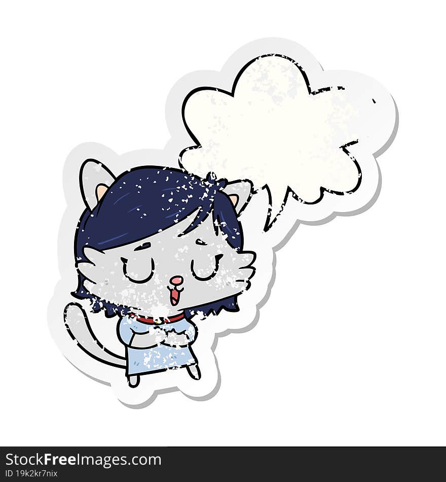 cartoon cat girl and speech bubble distressed sticker