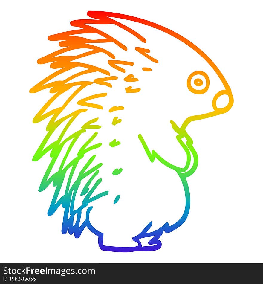 Rainbow Gradient Line Drawing Cartoon Spiky Hedgehog