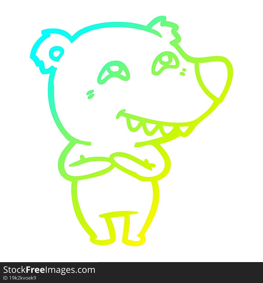 cold gradient line drawing cartoon bear showing teeth