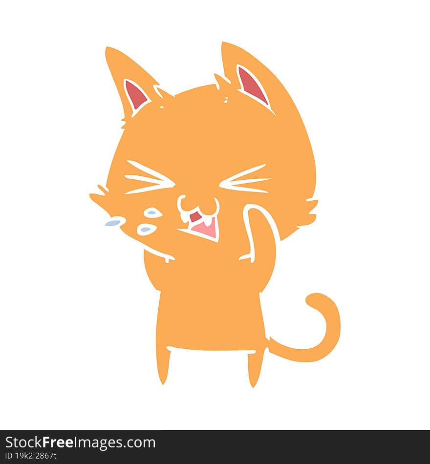 flat color style cartoon cat hissing