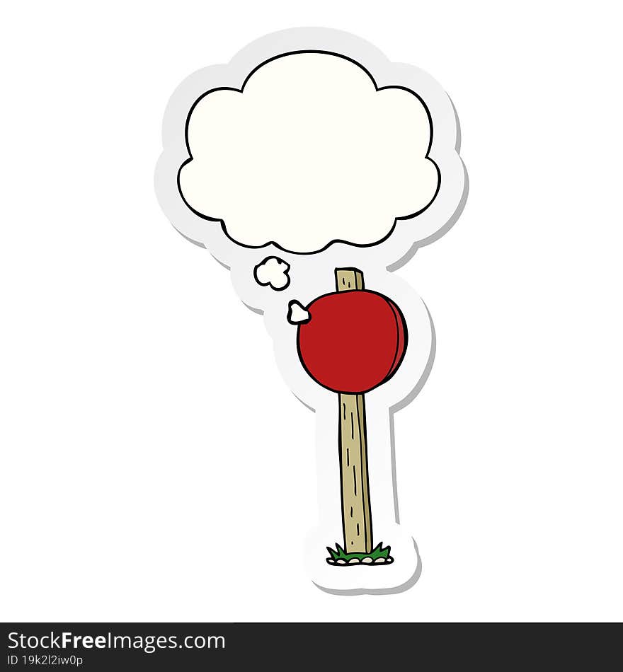 cartoon sign post with thought bubble as a printed sticker