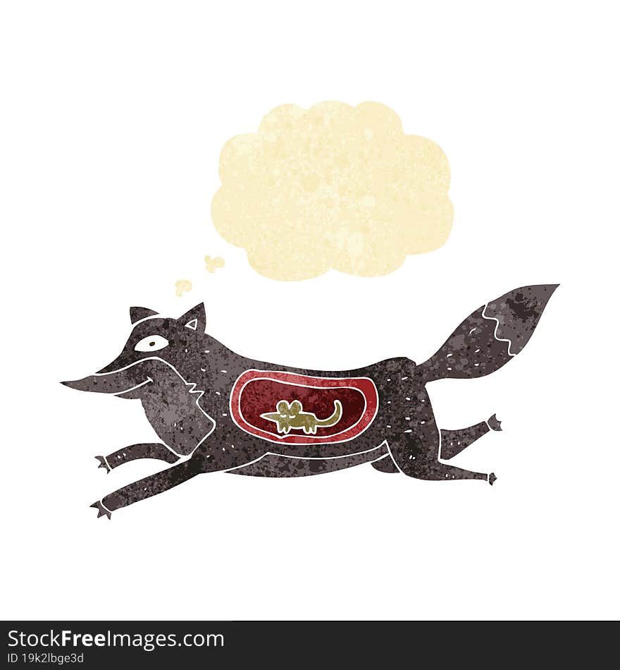 Cartoon Wolf With Mouse In Belly With Thought Bubble