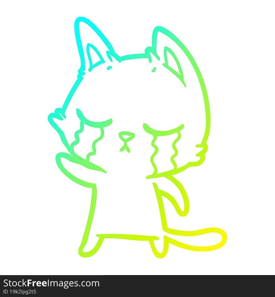 cold gradient line drawing crying cartoon cat pointing